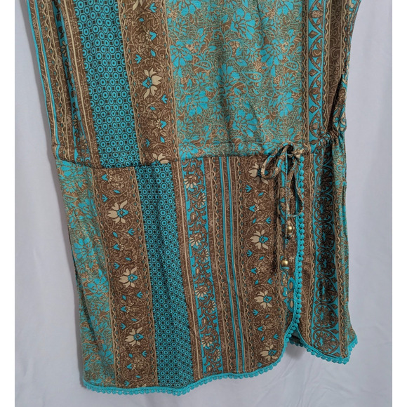 Lascana Turquoise Drawstring Tunic Swim Cover Size 38 6 T1 Boho Resort Summer - Picture 2 of 5